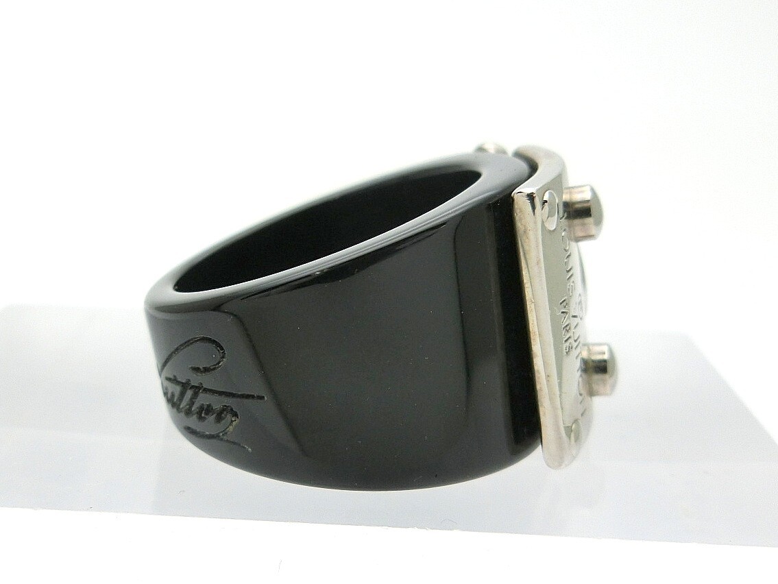 1000 jpy start ring ring LOUIS VUITTON Louis Vuitton bar g lock mi-L GA0192 black × silver plastic accessory 3 C201