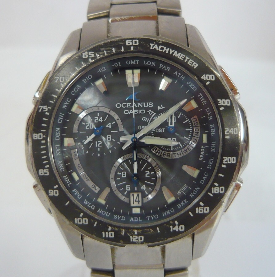 1000円スタート 腕時計 CASIO カシオ OCEANUS オシアナス 5008 0CW-M800 タフソーラー クロノグラフ デイト ブラック文字盤 WHO F10016_画像1