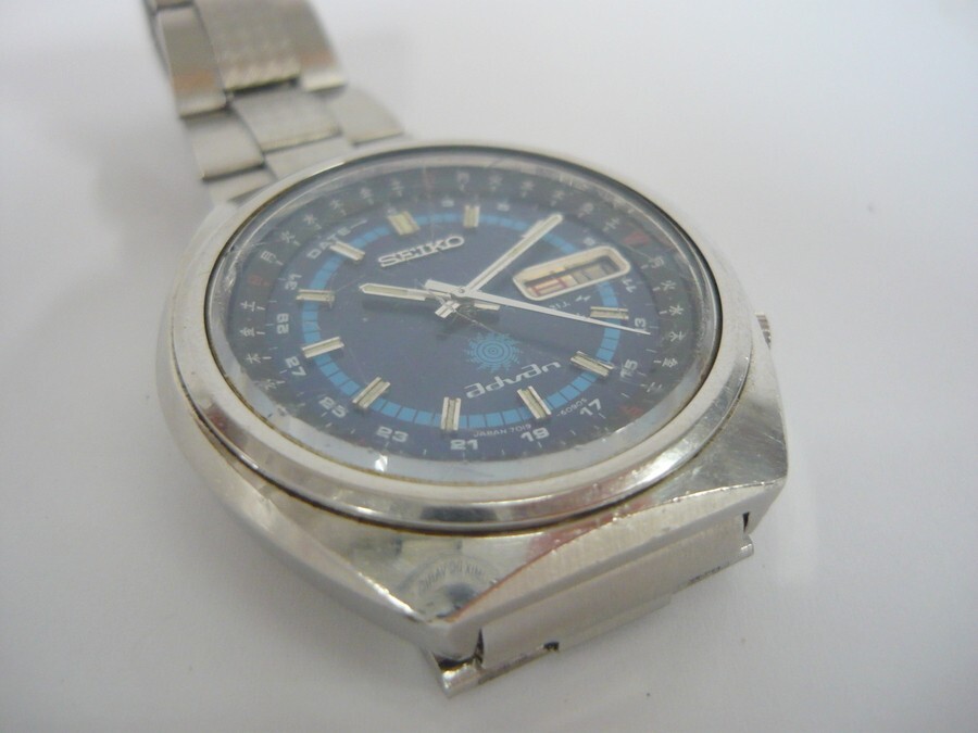 1000円スタート 腕時計 SEIKO セイコー adovan アドバン 7019-6050 自動巻 AT 万年/マンスリーカレンダー 青文字盤 ビンテージ 4 F10014_画像8