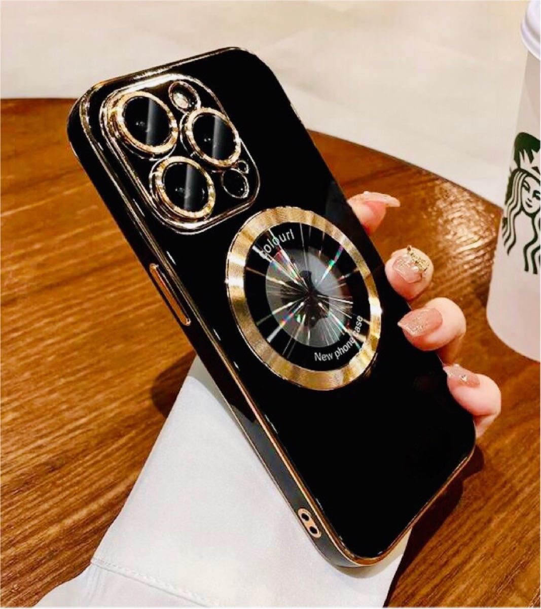 iPhone 12 ブラックゴールド ケース メッキ加工 MagSafe 対応 カメラレンズ フルカバー 人気 ♪