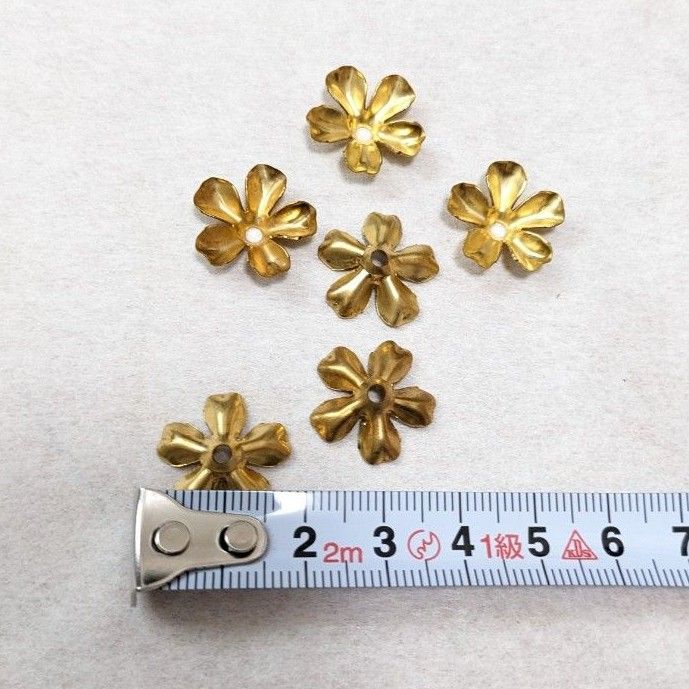 6個 USA 真鍮 スタッカブル フラワーパーツ アメリカ製 アクセサリー ハンドメイド ゴールド 花