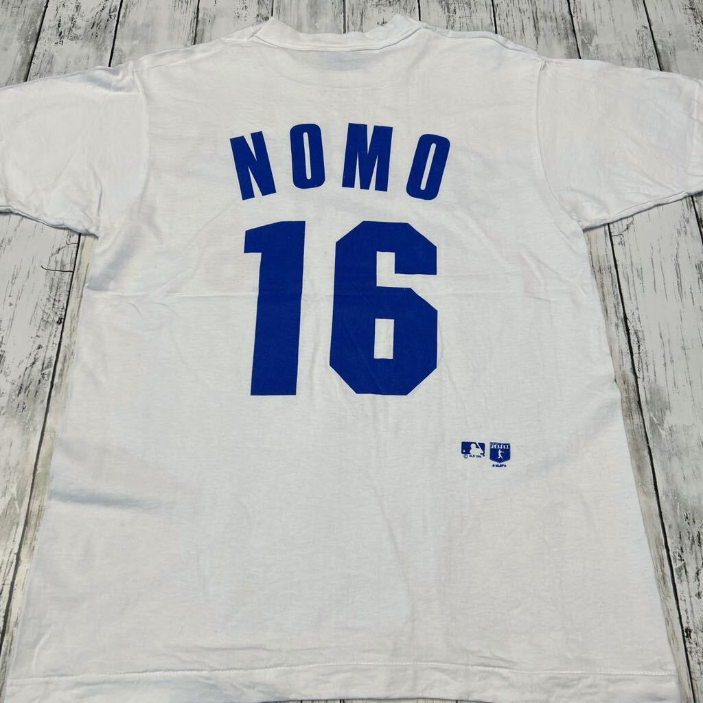 90s USA製 Dodgers ドジャース #16 NOMO 野茂英雄 MLB 1995 プリント ビンテージ 半袖Tシャツ SALEM SPORTSWEAR_画像4