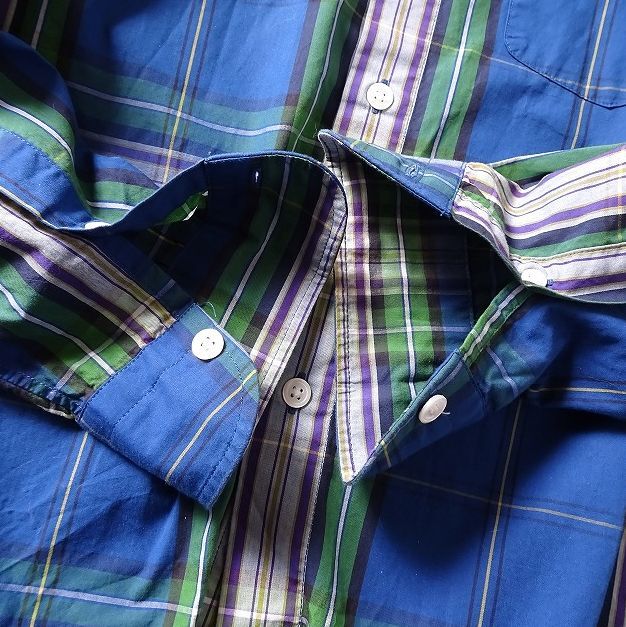 FATefe- чай проверка рубашка с длинным рукавом хлопок Logo . двойной карман мужской (TITCH) голубой / оттенок зеленого *r-013