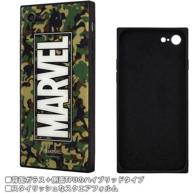 MARVEL マーベル ロゴ iPhoneSE第2世代 iPhone8 iPhone7 （4.7インチ） ケース カモフラ スクエアガラスケース TPU　★_画像2