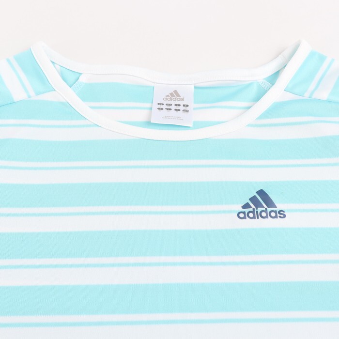 アディダス 半袖Ｔシャツ トップス ボーダー柄 スポーツウエア レディース Mサイズ 水色×白 adidas_画像4