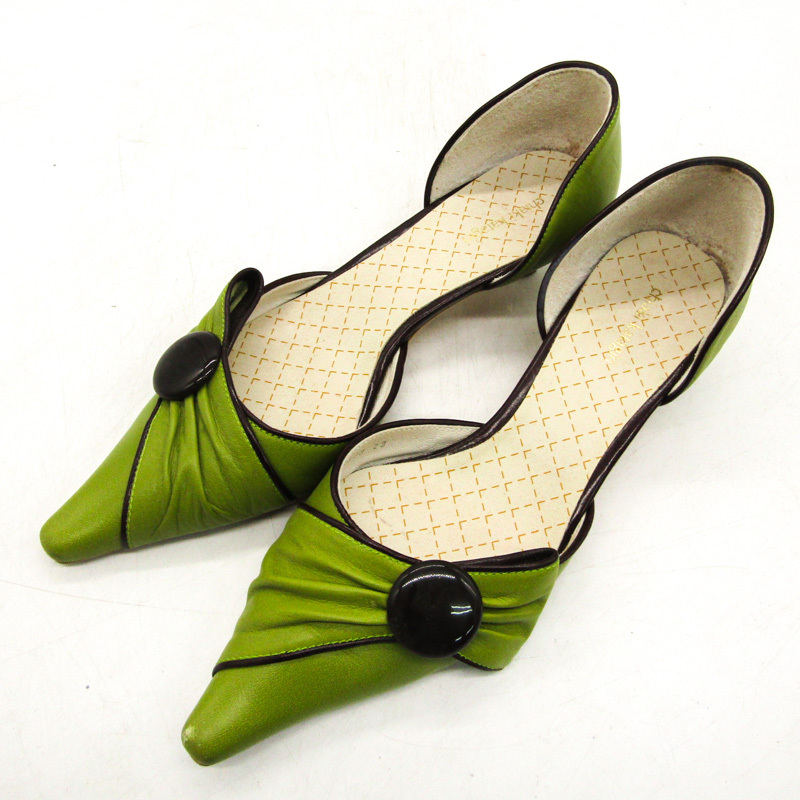 チアキカタギリ パンプス ポインテッドトゥ ブランド シューズ 靴 日本製 レディース 23サイズ グリーン CHIAKI KATAGIRI_画像1