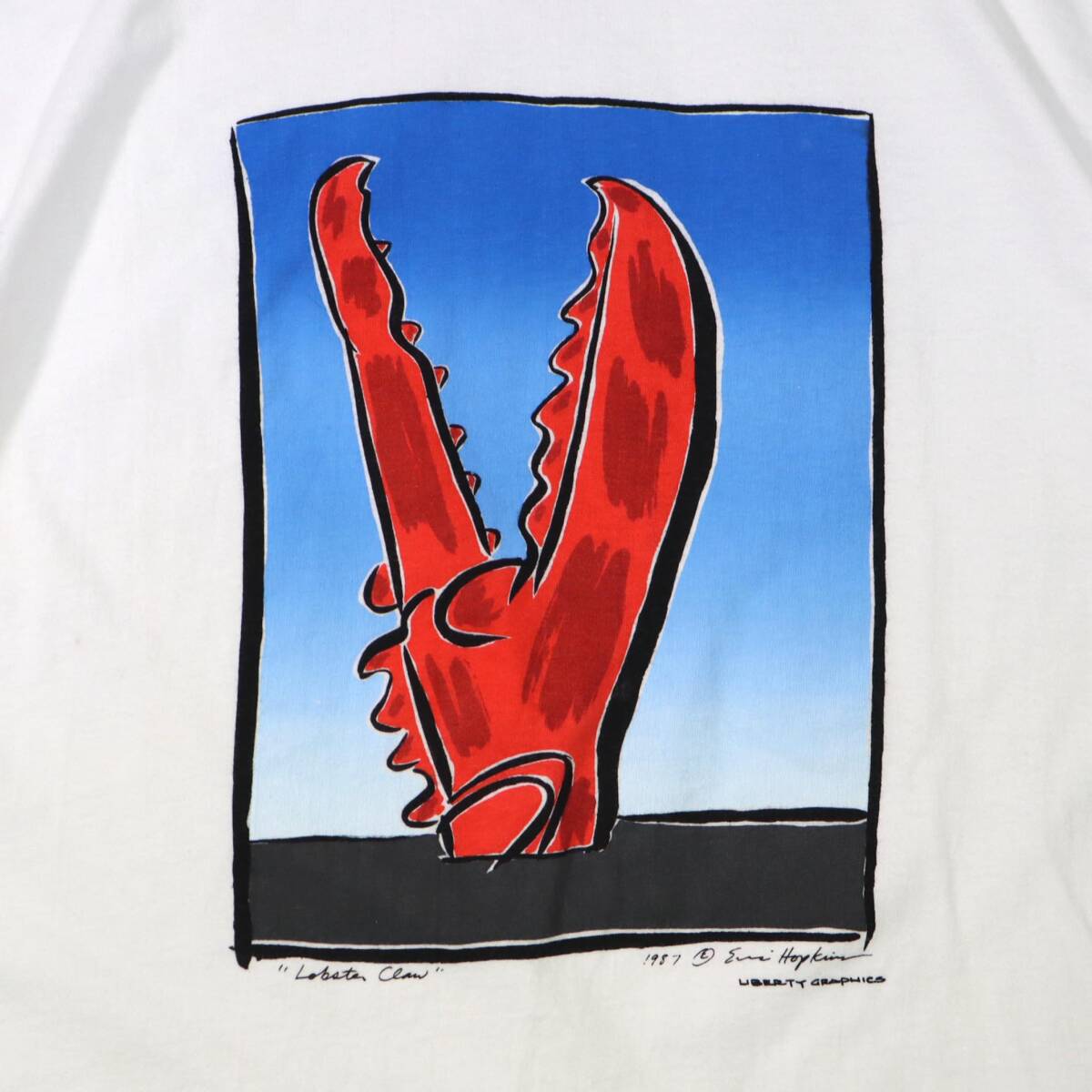 [XL] 80's Hanes Eric Hopkins Lobster Claw Tシャツ 90s 80s T-shirt ビンテージ アート エリック ホプキンス 絵画 ART _画像3