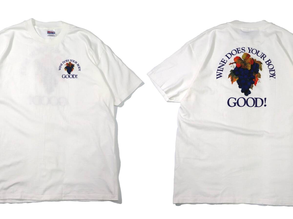 [XL] 90s Hanes Wine Does Your Body Good! プリント Tシャツ 白 1wash 未使用 ヘインズ 企業 ビンテージ vintage 80s_画像1