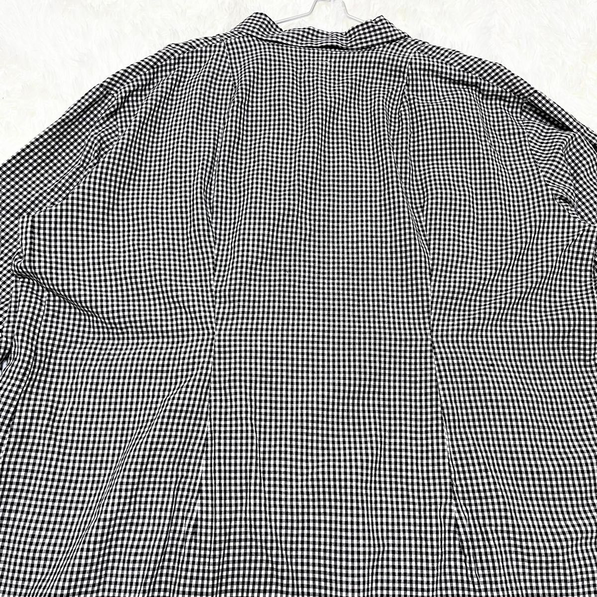 NAISSANCE ネサーンス ロングシャツ ジャケット コート ギンガムチェック 開襟 ルーズ 薄手 スプリングコート 白 黒 