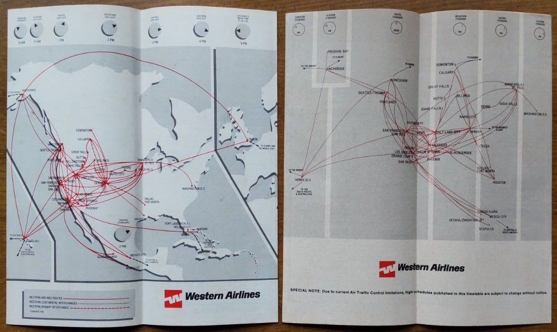 今はない航空会社の時刻表　TWA ウェスタン リパブリック コンチネンタル