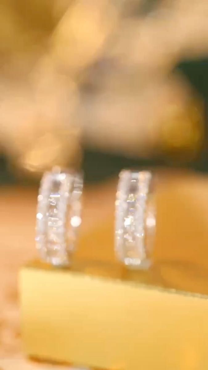 k18WG 天然ダイヤモンド フープピアス　バゲットダイヤモンド