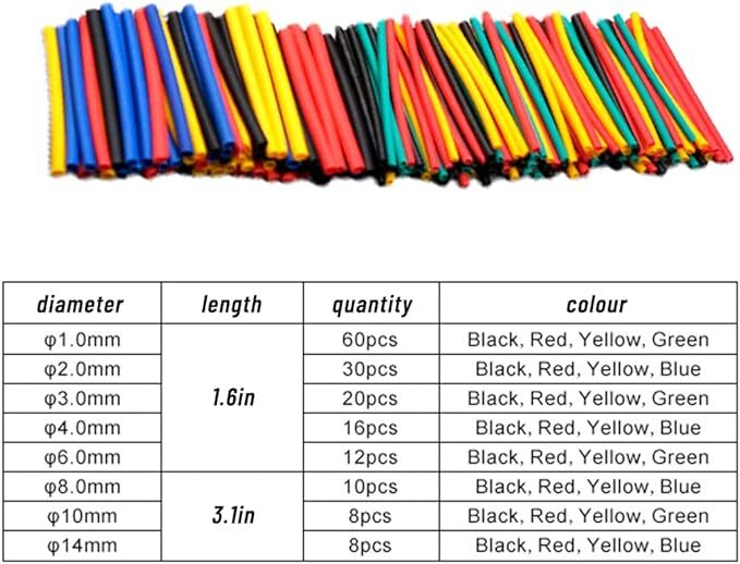 内径1mm-14mm 8サイズ 164本セット　熱収縮チューブ防水 難燃性 収縮チューブ 防水圧着スリーブ　熱圧着スリーブ 断熱チューブ