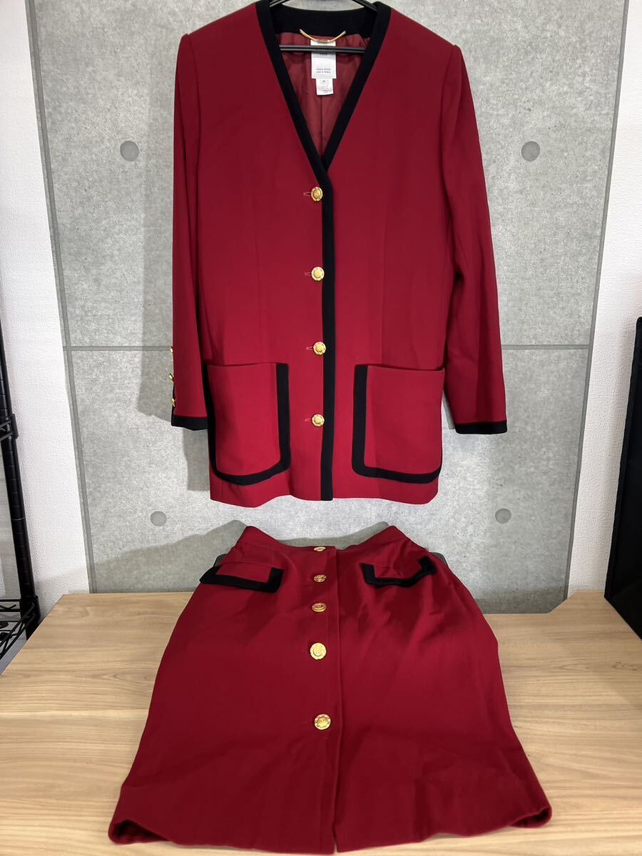 【0455】 CELINE セリーヌ セットアップ ジャケット スカート 赤 レッド レディース 40サイズの画像3