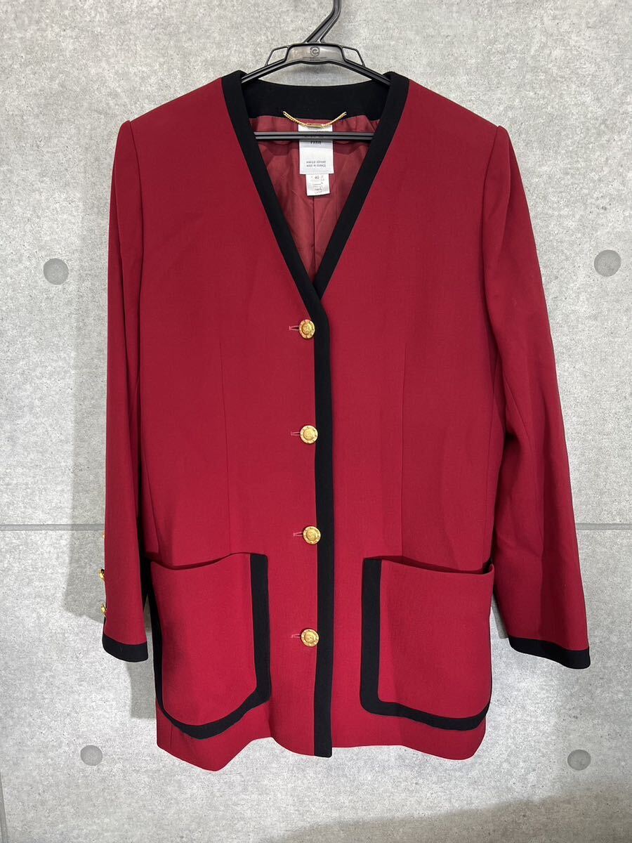 【0455】 CELINE セリーヌ セットアップ　ジャケット　スカート　赤　レッド　レディース　40サイズ_画像1