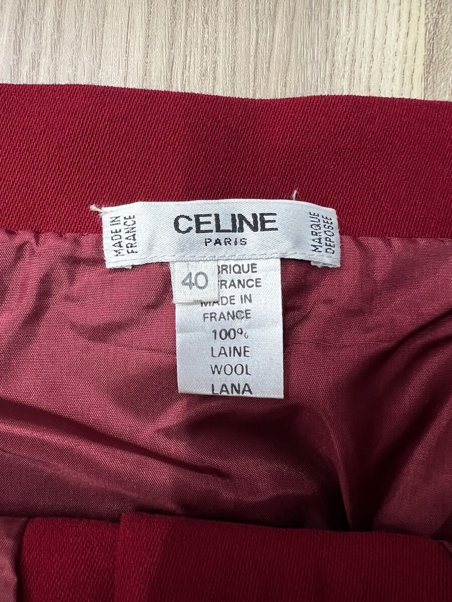 【0455】 CELINE セリーヌ セットアップ ジャケット スカート 赤 レッド レディース 40サイズの画像10