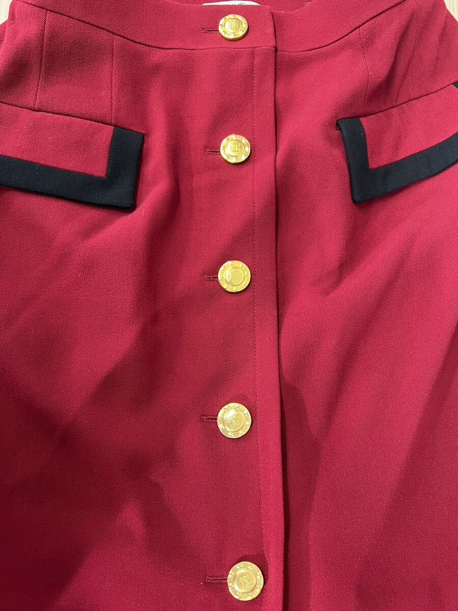 【0455】 CELINE セリーヌ セットアップ ジャケット スカート 赤 レッド レディース 40サイズの画像8