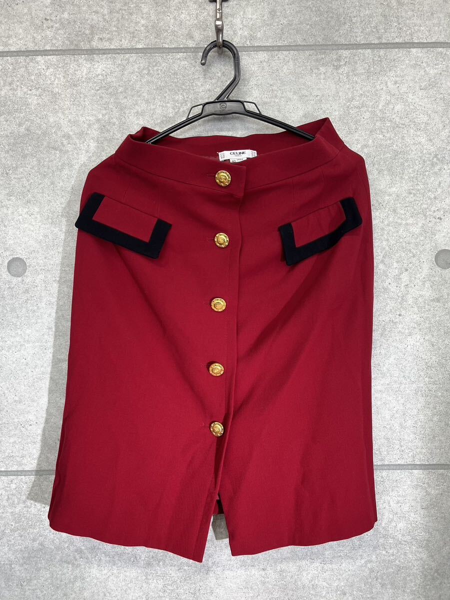 【0455】 CELINE セリーヌ セットアップ ジャケット スカート 赤 レッド レディース 40サイズの画像2