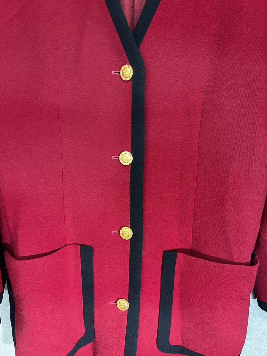 【0455】 CELINE セリーヌ セットアップ ジャケット スカート 赤 レッド レディース 40サイズの画像4