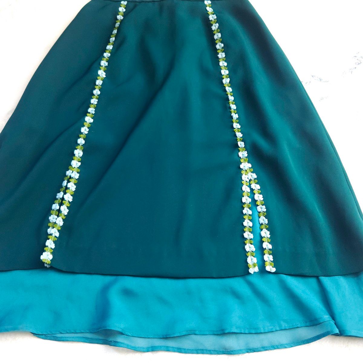パメオポーズ PAMEO POSE ノースリーブ スカート セットアップ 花モチーフ  Mサイズ相当 グリーン 極美品
