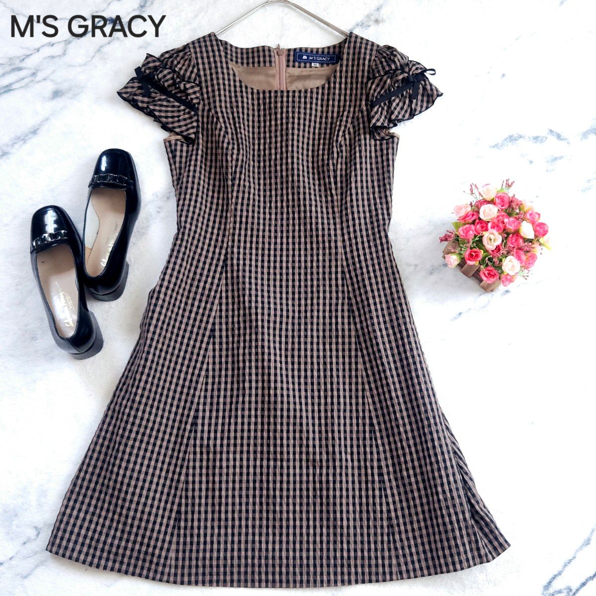 M'S GRACY エムズグレイシー リボン付チェック ワンピース M'S GRACY エムズグレイシー リボン付チェック ワンピース