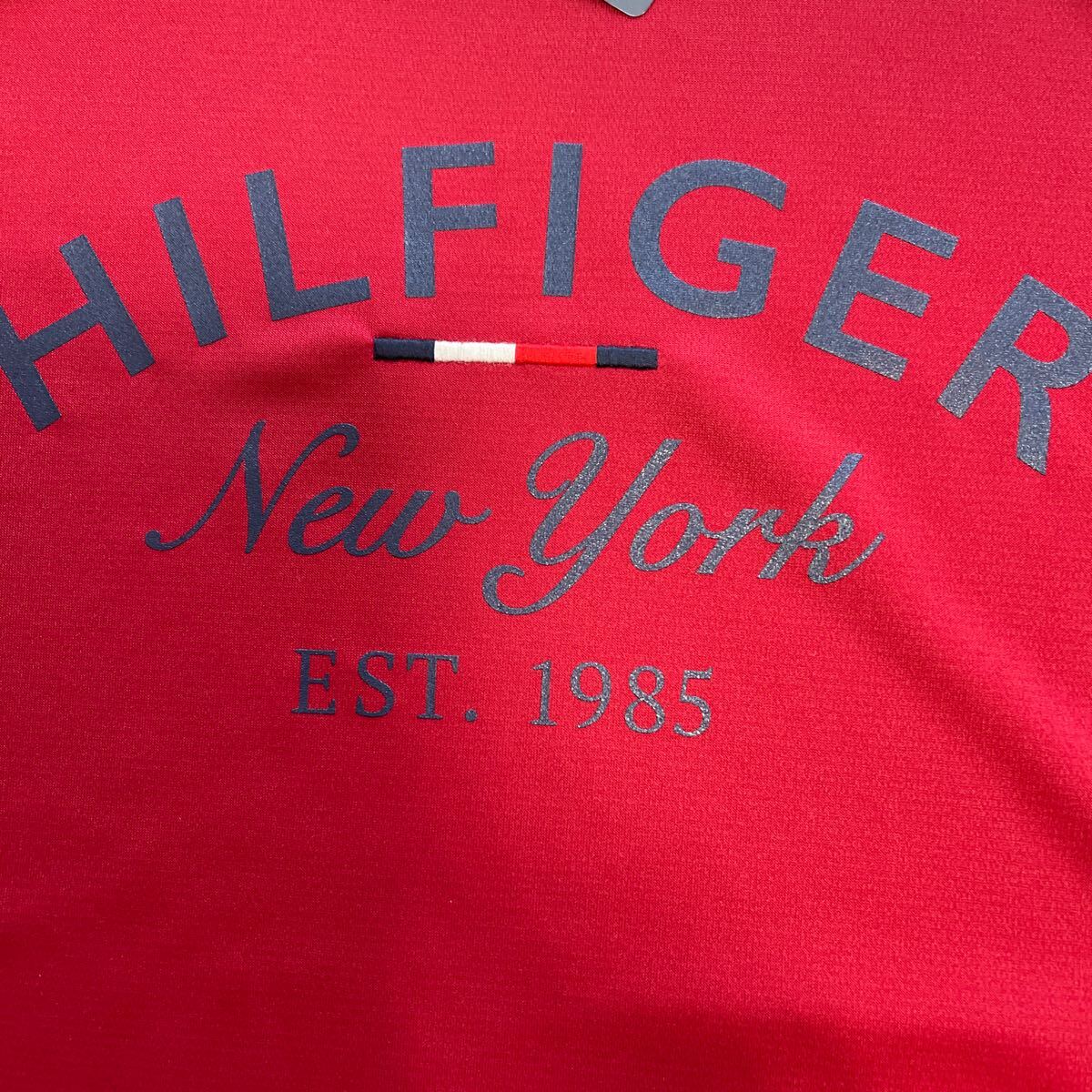 送料無料TOMMY HILFIGERトミーヒルフィガーMENSハイネック半袖シャツ吸水速乾DRY紫外線UVCUT軽量ベタ付軽減STRETCH ECO RED(お買得LL)新品