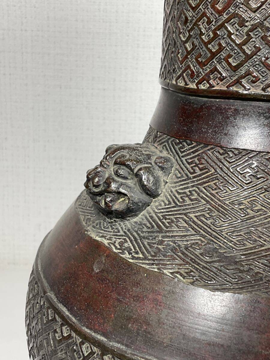 中国美術　古銅 花瓶 獅子耳　時代物 _画像6