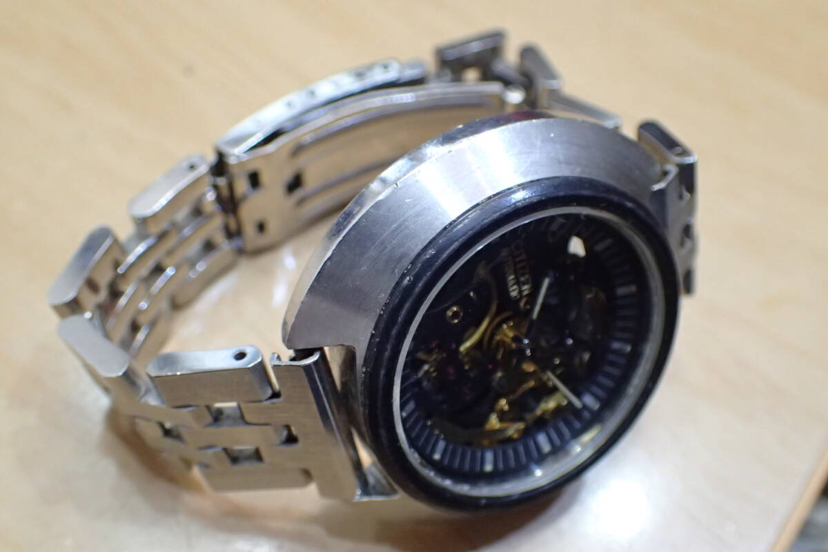 希少 CITIZEN/シチズン ◆両面スケルトン ブラック文字盤 自動巻きメンズ腕時計の画像6