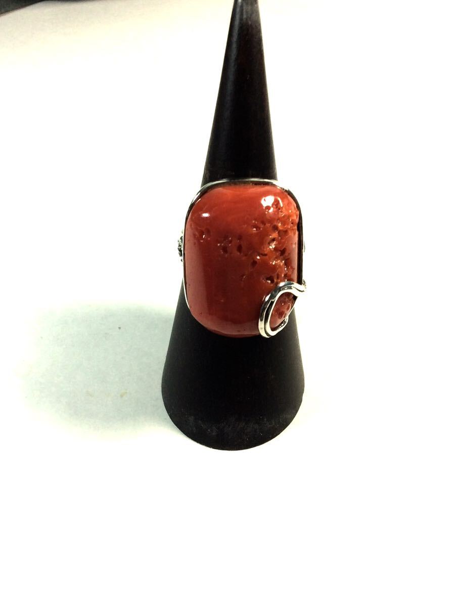珊瑚　赤さんご　指輪 リング シルバー 彫金　コーラル　自家製　SILVER Rー4_画像6