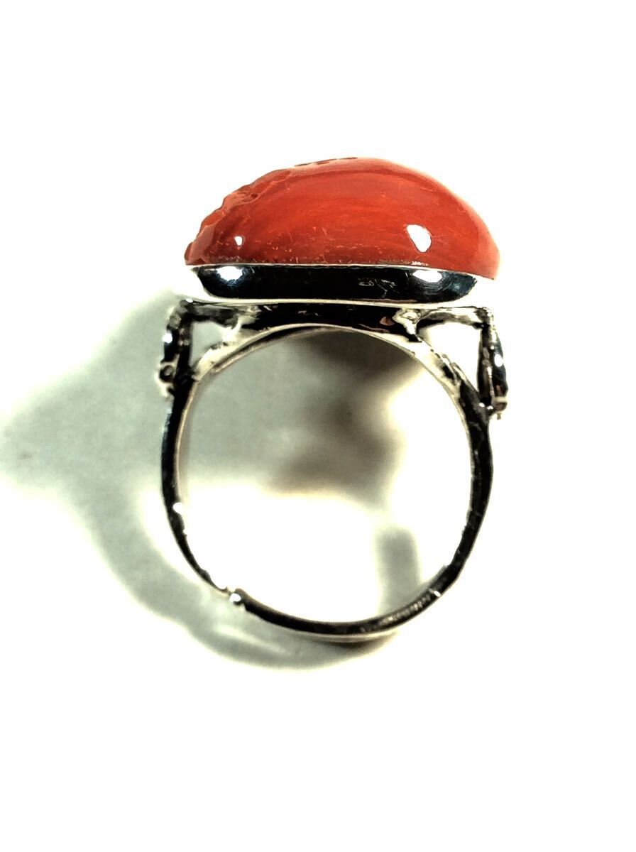珊瑚　赤さんご　指輪 リング シルバー 彫金　コーラル　自家製　SILVER Rー4_画像4