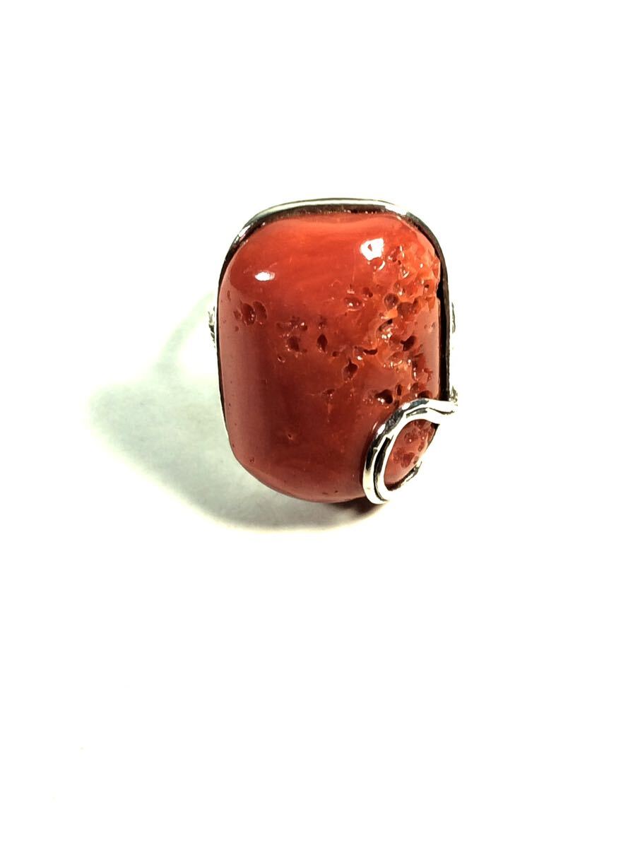 珊瑚　赤さんご　指輪 リング シルバー 彫金　コーラル　自家製　SILVER Rー4_画像2
