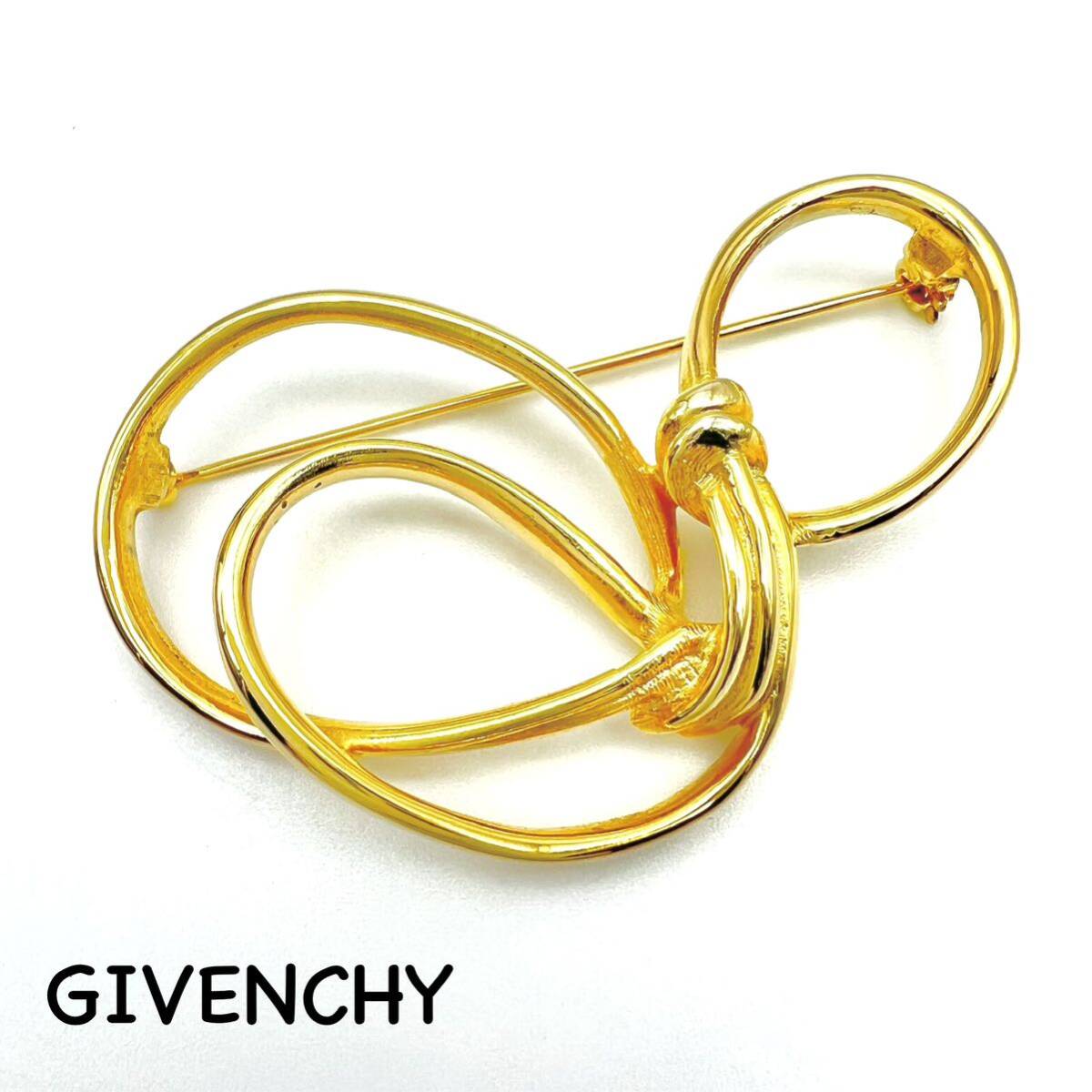 GIVENCHYlji van si. brooch [ Acty ] Gold color rope ribbon large .. Vintage Givenchy accessory brand a558t