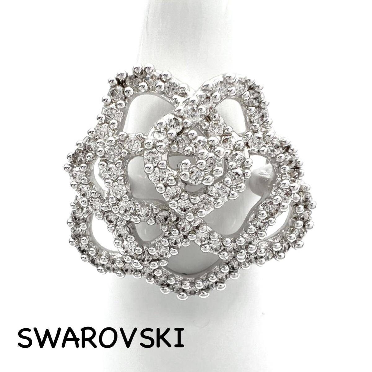 SWAROVSKI｜スワロフスキー 指輪 55【アクティ】ローズ バラ ラインストーン シルバーカラー 13.5号 リング フラワー ブランド a562et_画像1