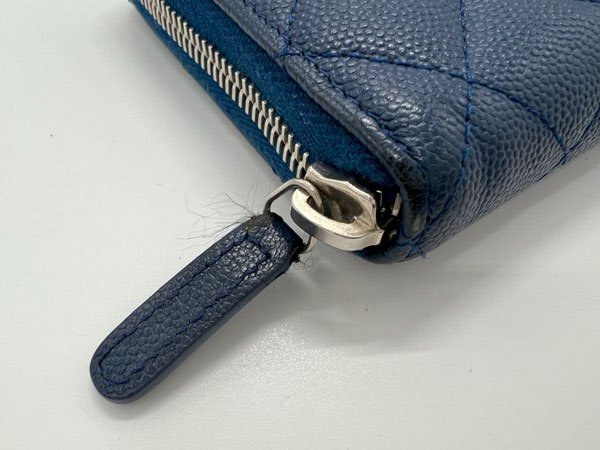 1円 CHANEL シャネル マトラッセ キャビアスキン ラウンドファスナー財布 長財布 ブルー 25万台 中古の画像4