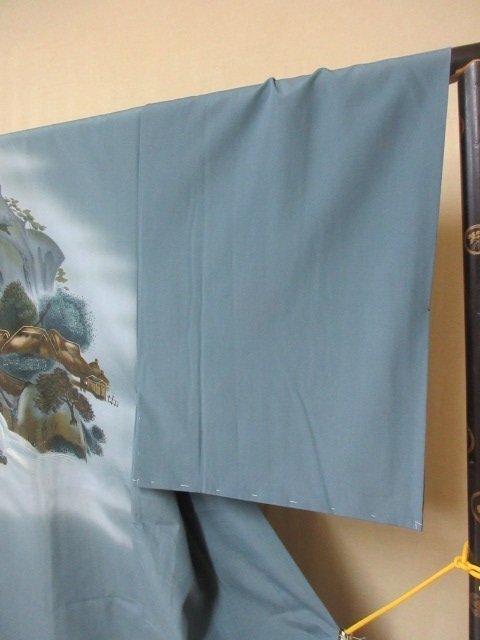 1 jpy superior article silk long kimono-like garment for man Japanese clothes Japanese clothes rice field . scenery house shop person .. landscape high class . good-looking . length 141cm.68cm[ dream job ]***