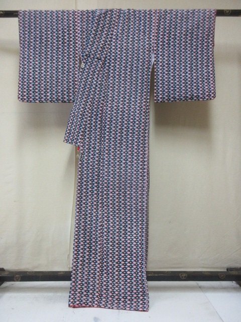 1 иен хорошая вещь натуральный шелк кимоно мелкий рисунок .. японский костюм японская одежда античный черепаха . симпатичный модный высококлассный . длина 157cm.64cm[ сон работа ]***