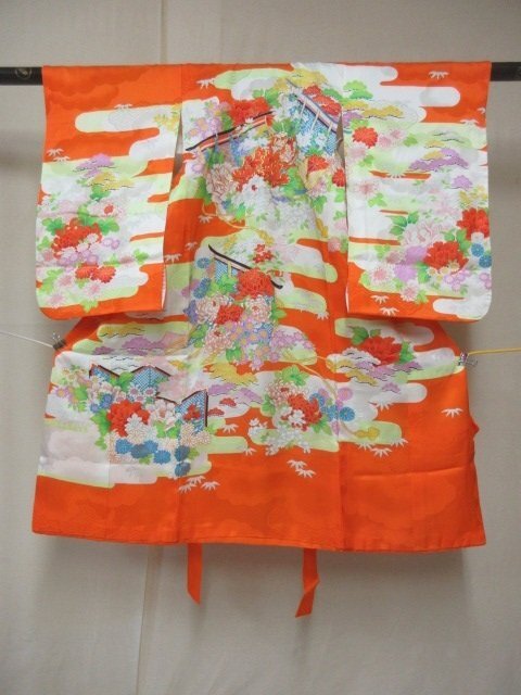 1 иен б/у .. женщина . ребенок кимоно "Семь, пять, три" японский костюм японская одежда производство надеты .. цветочный принт 4 сезон цветок модный высококлассный . длина 100cm. ширина 47cm[ сон работа ]***