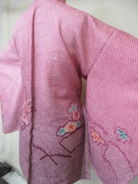 1 jpy superior article silk feather woven Japanese clothes coat .. total aperture stop deer. . ground paper . flower floral print stylish high class . length 75cm.64cm[ dream job ]***