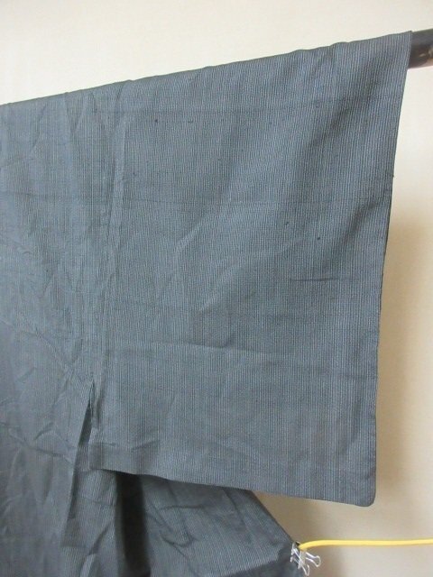 1円 良品 正絹 長着 着物 夏紬 夏物 男性用 和装 和服 縞 幾何学 抽象 単衣 身丈132cm 裄66cm ◆逸品◆【夢職】★★★★_画像6