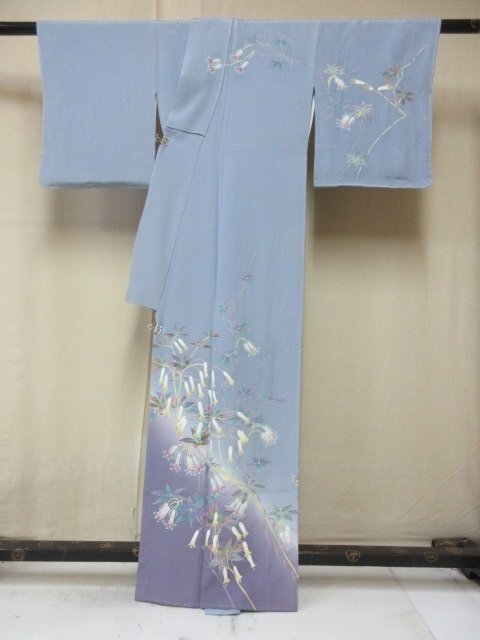 1 jpy superior article silk kimono visit wear .. type . Japanese clothes purple .. gradation bell orchid branch leaf branch flower high class . length 150cm.66cm * excellent article *[ dream job ]****