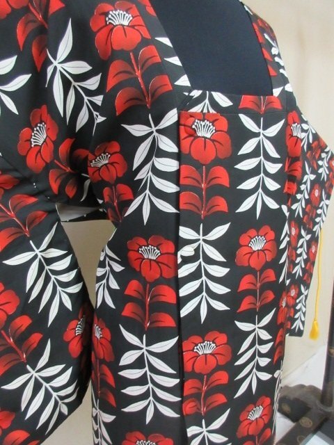 1 jpy superior article silk road line put on Japanese clothes coat .. black olientaru.. branch leaf branch flower stylish high class . length 81cm.67cm[ dream job ]***