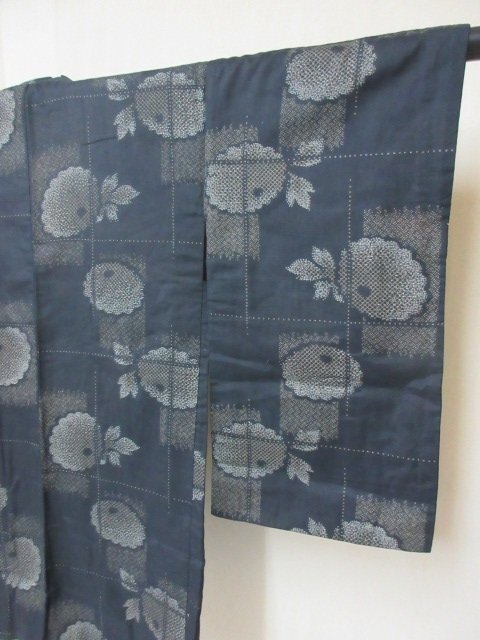 1 jpy superior article silk length feather woven Japanese clothes coat pongee antique Taisho romance .. flower floral print stylish high class . length 95cm.61cm[ dream job ]***