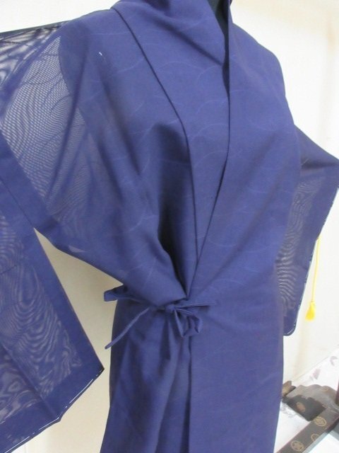 1 jpy superior article silk door garment Japanese clothes coat . summer thing plain navy blue lawn grass . plain stylish high class single . length 82cm.63cm[ dream job ]***