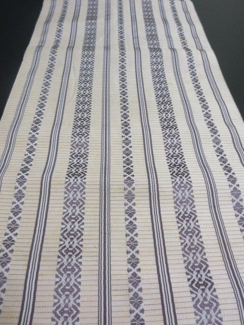 1 jpy used silk Nagoya obi genuine . front Hakata woven antique . summer thing ... plate .. on flower . white high class obi ground length 356cm[ dream job ]***