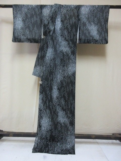 1 jpy superior article .. kimono fine pattern .... summer thing Japanese clothes Japanese clothes black branch leaf branch flower high class single . length 160cm.66cm[ dream job ]***