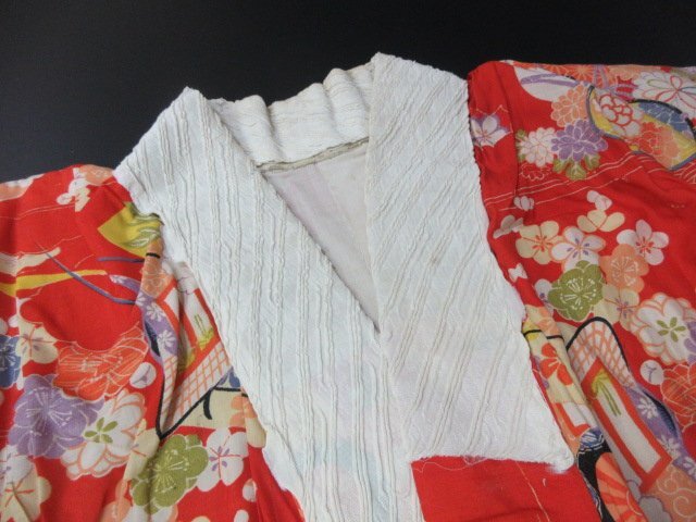 1円 良品 正絹 長襦袢 紬 式典 和装 和服 アンティーク 大正ロマン 鼓 扇子 花柄 吹き寄せ 袷 身丈125cm 裄64cm【夢職】★★★の画像1