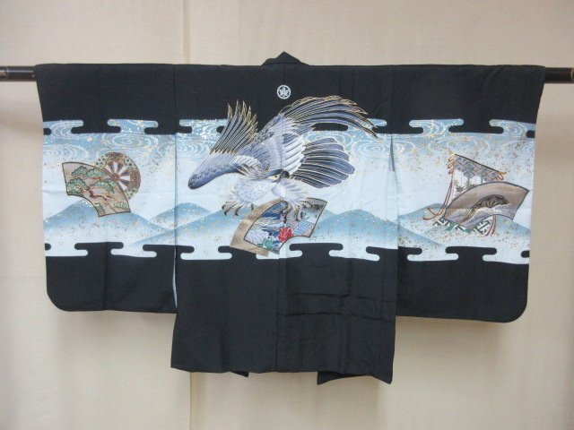 1 иен хорошая вещь .. ребенок кимоно перо тканый для мальчика "Семь, пять, три" ястреб земля бумага .. японский костюм японская одежда симпатичный . длина 68cm[ сон работа ]***