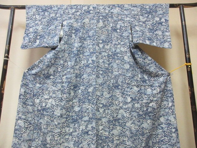 1円 良品 正絹 着物 小紋 縮緬 和装 和服 アンティーク 家屋 花柄 可愛い お洒落 高級 袷 身丈145cm 裄60cm【夢職】★★★の画像4