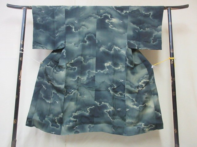 1 jpy superior article silk long kimono-like garment for man Japanese clothes Japanese clothes antique Taisho romance . bird high class . good-looking . length 129cm.67cm[ dream job ]***