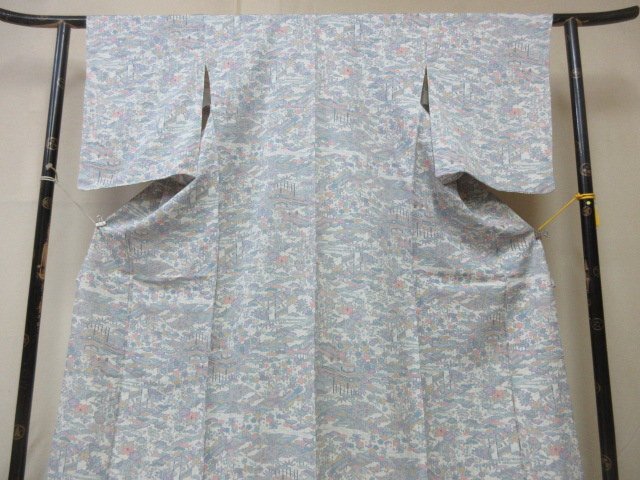 1 jpy superior article silk kimono fine pattern .. Japanese clothes Japanese clothes white scenery four season flower floral print shop . pretty stylish high class . length 160cm.64cm[ dream job ]***