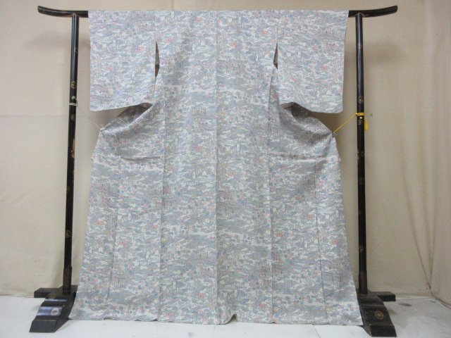 1 jpy superior article silk kimono fine pattern .. Japanese clothes Japanese clothes white scenery four season flower floral print shop . pretty stylish high class . length 160cm.64cm[ dream job ]***